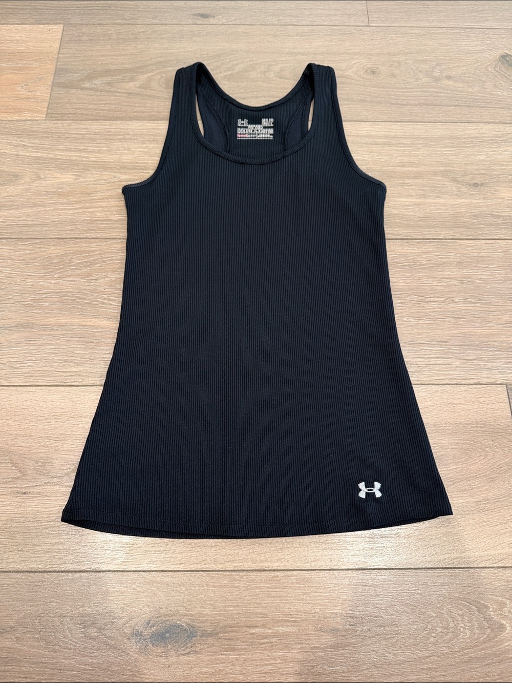 UNDER ARMOUR Black Flawed Heatgear Fitted Ribbed Active Tank Top Size Small